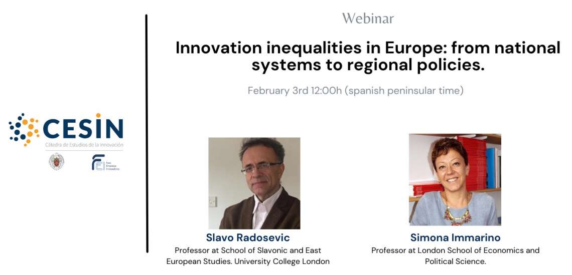 El pasado 3 de febrero se llevo a cabo el webinar: "Innovation inequalities in Europe: from national systems to regional policies" - 1